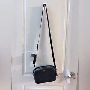 DKNY Black Leather Crossbody Bag with Gold Logo